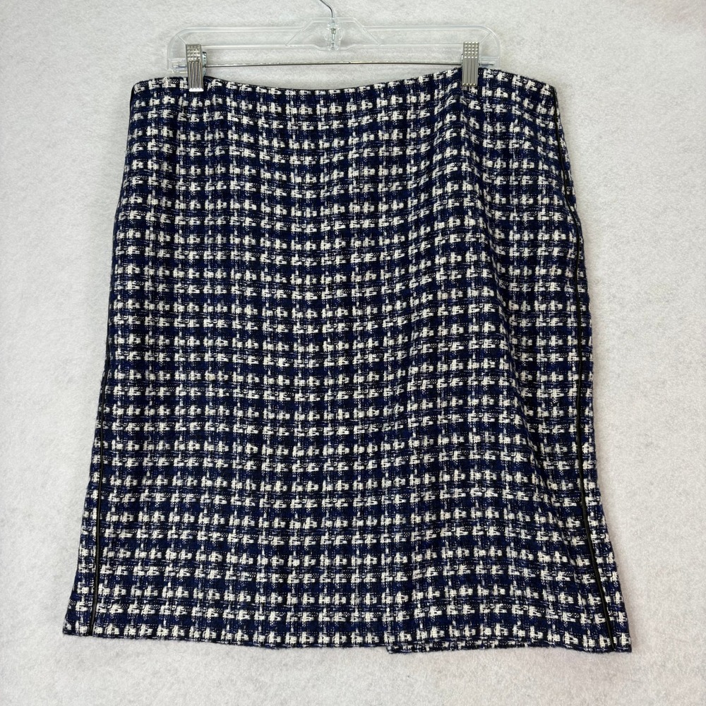 Lafayette 148 Blue Tweed Wool Blend Pencil Skirt Women 14 Dark Academiaโ Career